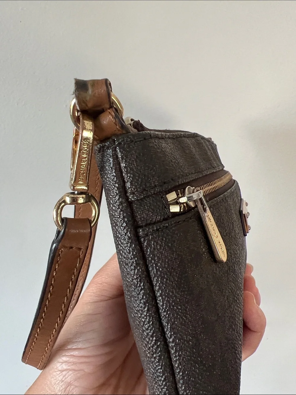 Michael Kors Dark Brown Logo Zip Wristlet with Gold Hardware - Picture 2 of 2